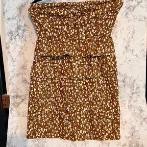 J Crew Size 4 Tiered Ruffled Strapless Summer Cotton Dress‎ Green/Purple/Cream